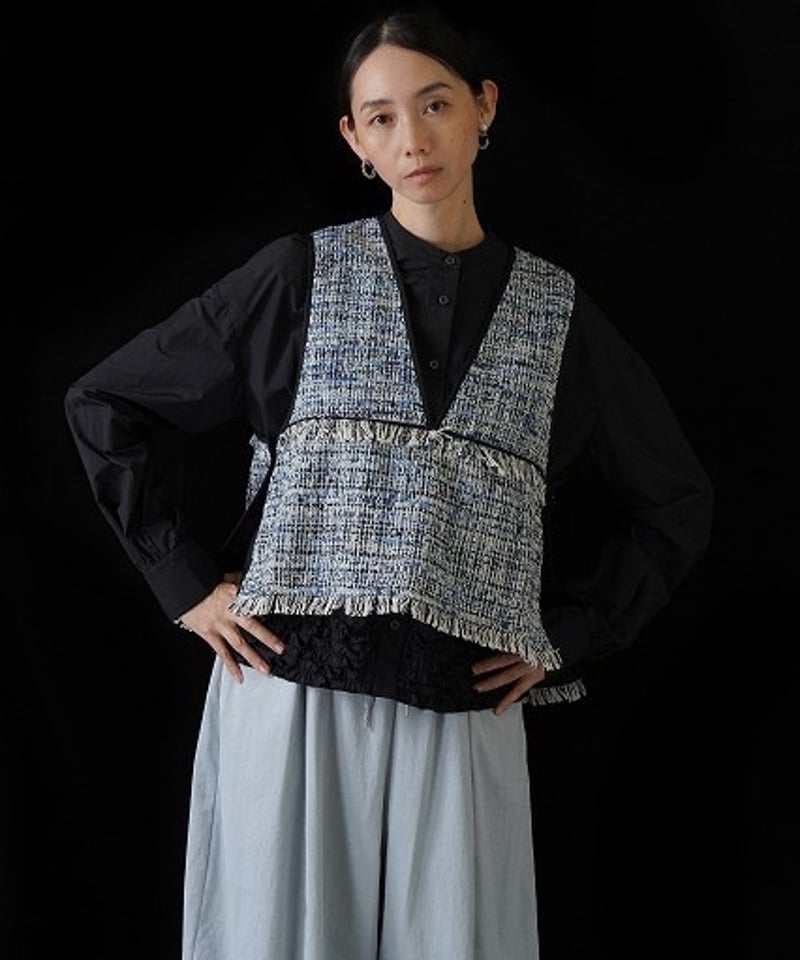 CYAN toKyo バックオーバートリムツイードベスト [610436] | dia