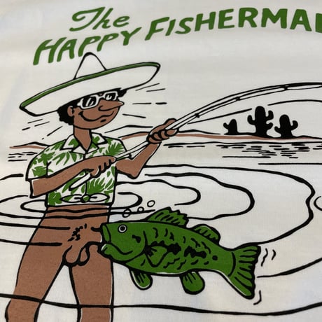 <LAKE KILLER> HAPPY FISHERMAN L/S TEE (TYPE-1)(WHITE）