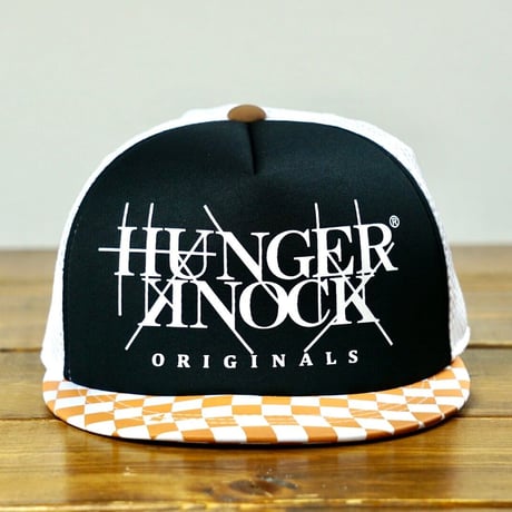 <HUNGERKNOCK ORIGINALS | ハンガーノックオリジナルス> HK LOGO Checker CAP　Black＆Beige