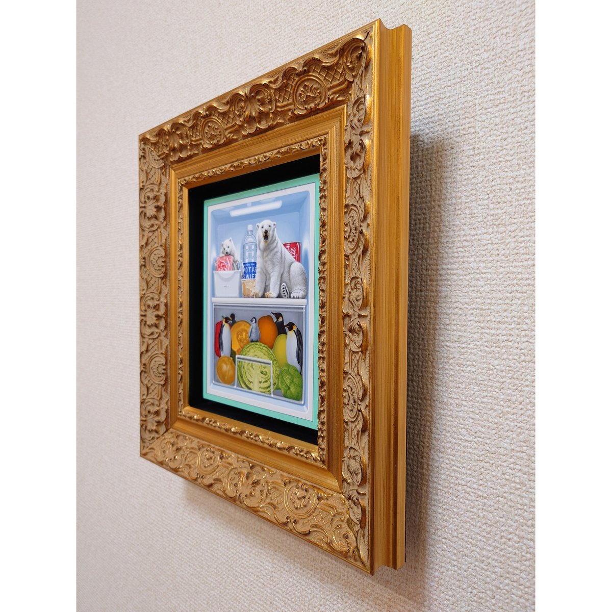 【アクリル画】 商品名 「小判川2」  新品未使用品  4号額付き 釜 匠 「ミニ冷蔵庫」 2024/木製パネルに綿布・アクリル絵の具/作品