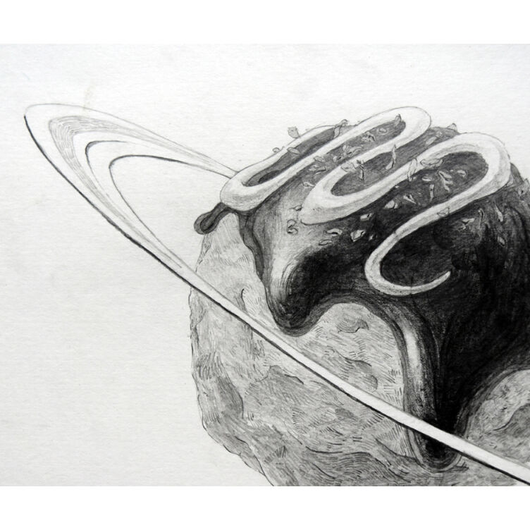 佐野曉 「タコの惑星 」画紙 鉛筆 /243×358mm（作品見え寸）410×526