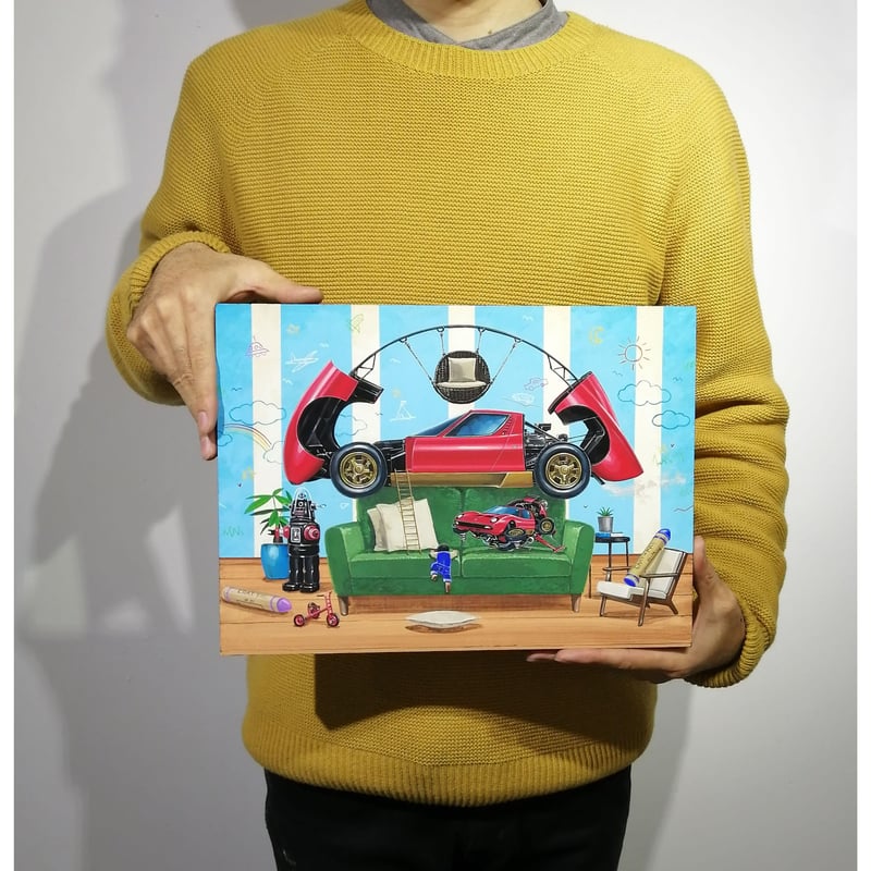 宮本大地 「ミウラのジオラマ」F4(24.2×33.3cm)木製パネルにアクリル