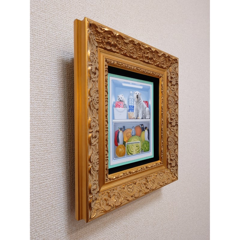 【アクリル画】 商品名 「小判川2」  新品未使用品  4号額付き 釜 匠 「ミニ冷蔵庫」 2024/木製パネルに綿布・アクリル絵の具/作品