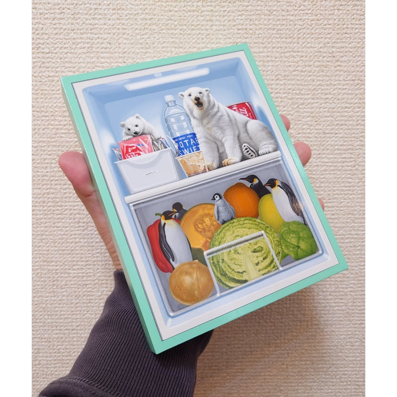 釜 匠 「ミニ冷蔵庫」 2024/木製パネルに綿布・アクリル絵の具/作品