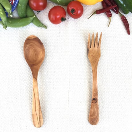 お食事が楽しくなる　スプーン＆フォークSet　オリーブの木　約20cm