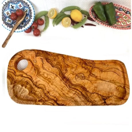 オリーブの木 個性あふれる１点もの　打ち寄せる白波　特大溝付きボード　約43cm