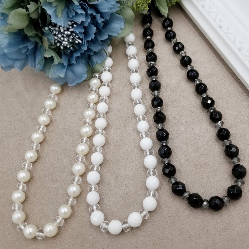 超美品】淡水パール、水晶、ブラックアゲード のネックレス