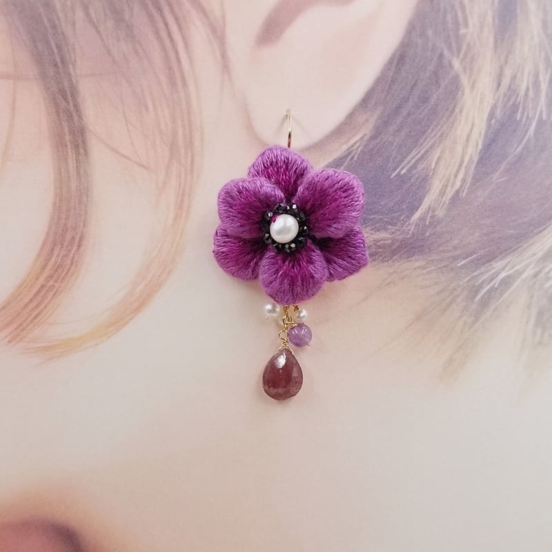 K14gf 立体刺繍ピアス フラワー PE06-23 フラワーA~C | Nerina K14gf 立体刺繍ピアス フラワー PE06-23 フラワーA~C | Nerina
