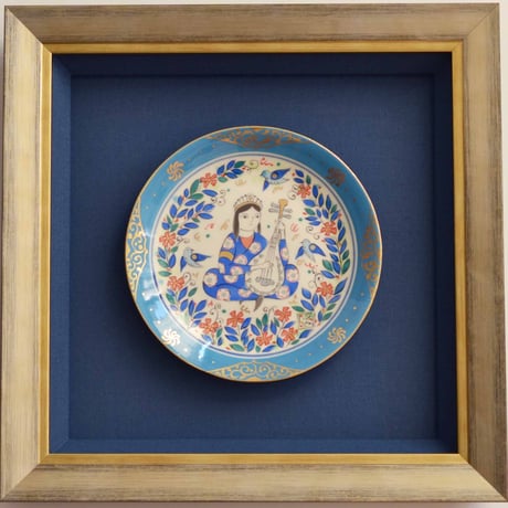 美品　幸兵衛窯　美濃焼　色絵陶額「遊鳥」化粧箱入　 KOBEIGAMA　日本 美品 幸兵衛窯 美濃焼 色絵陶額「遊鳥」化粧箱入 KOBEIGAMA 日本