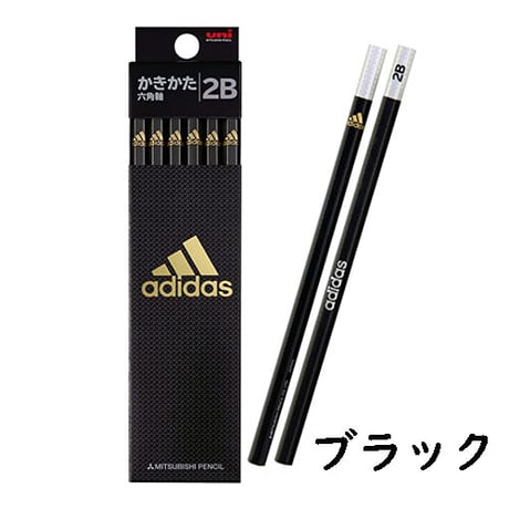 アディダス 鉛筆 ユニ かきかた鉛筆 2B 六角軸 黒金 1ダース