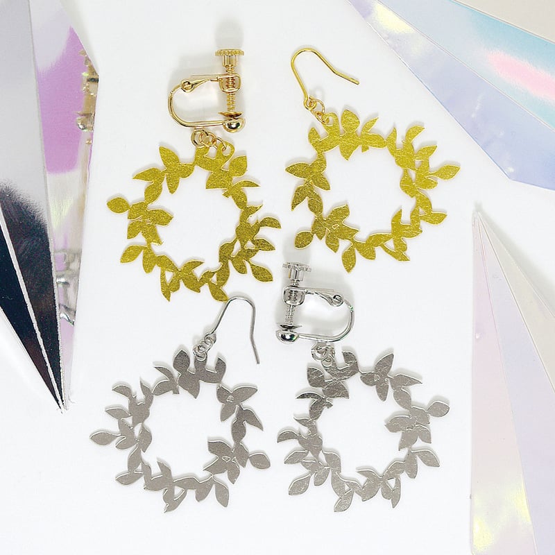オリーブリース 切り絵ピアス・イヤリング | nekonekodesign PAPER ART