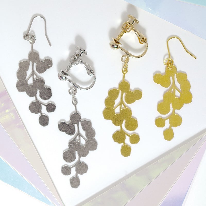 ミモザ 切り絵ピアス・イヤリング | nekonekodesign PAPER ARTS shop