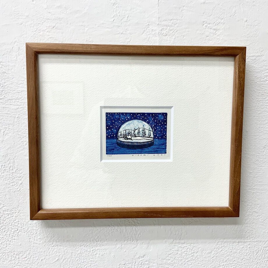 平岡瞳さん　版画　スノードーム　新品　額装 平岡瞳さん 版画 スノードーム 新品 額装