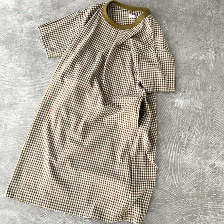 Gingham Plaid Cotton*Polyester Stretch Cloth / Pocket T-shirt Dress