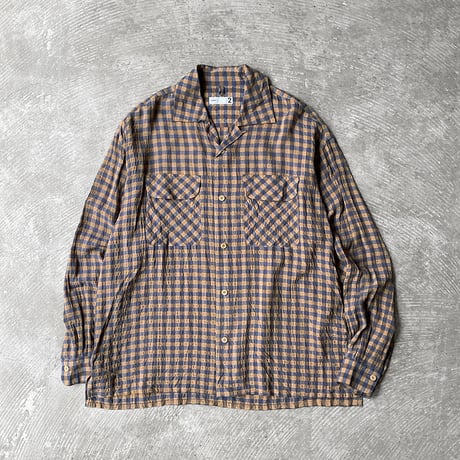 Gingham Plaid Viscose*Nylon Crinkle Cloth / Round Flap Pocket Shirt