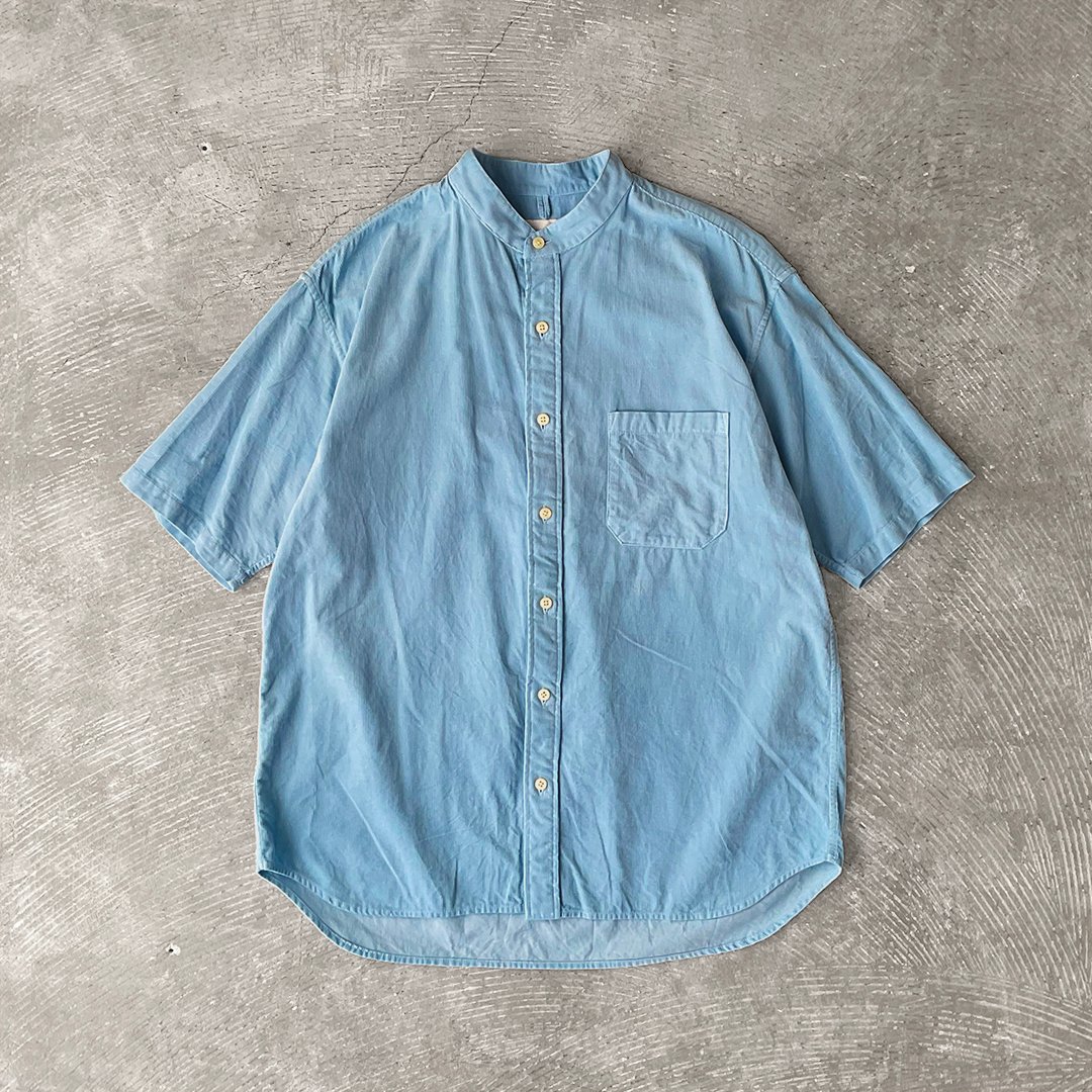 ts(s) Garment Dye Cotton Summer Corduroy Cloth / Baggy Fit Band Collar Short Sleeve Shirt