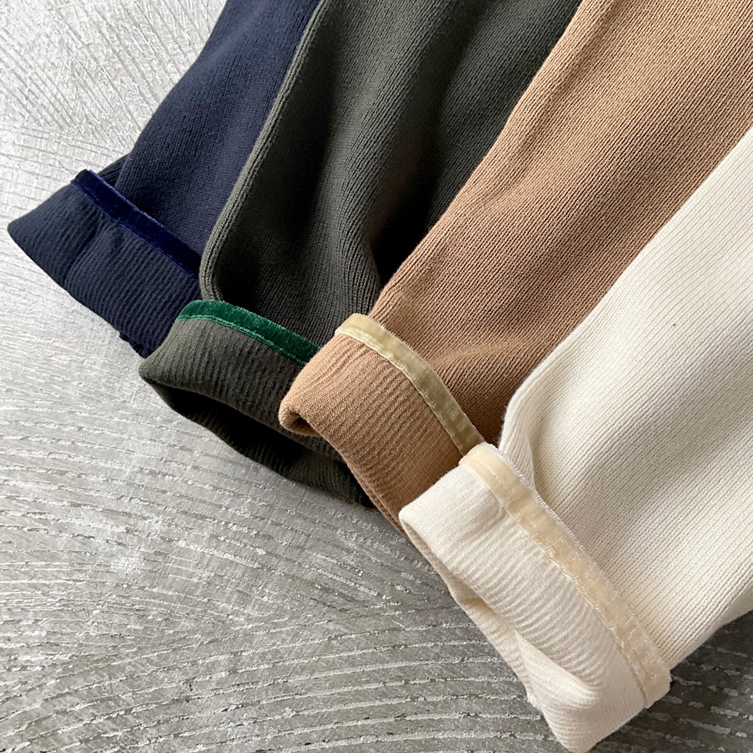 Cotton Rib Stitch Jersey / Velvet Trimmed Crew