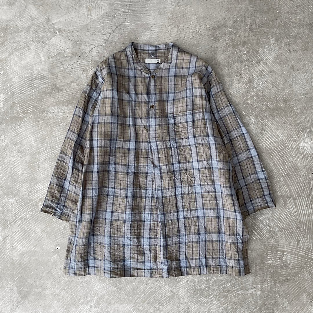 ts(s) Washed Linen Tartan Plaid Cloth / Stand Collar Caftan Shirt