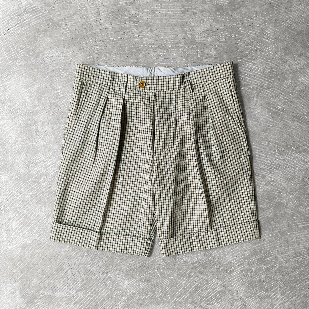 ts(s) Smoky Basic Plaid Cotton Cloth / 2 In-pleat Wide Shorts