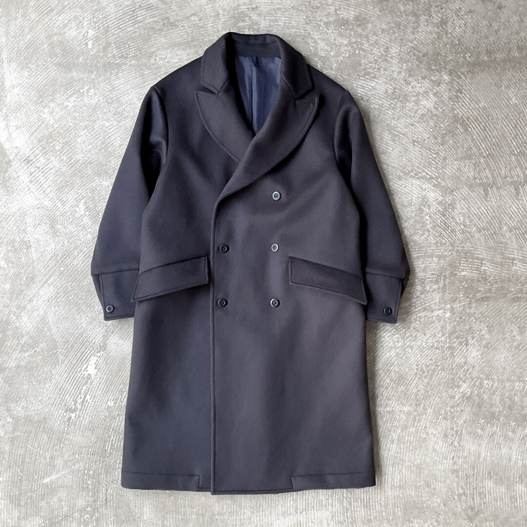 Beaver Finished Super 100's Wool Double Cloth / Double Breasted Slant Flap  Pocket Coat