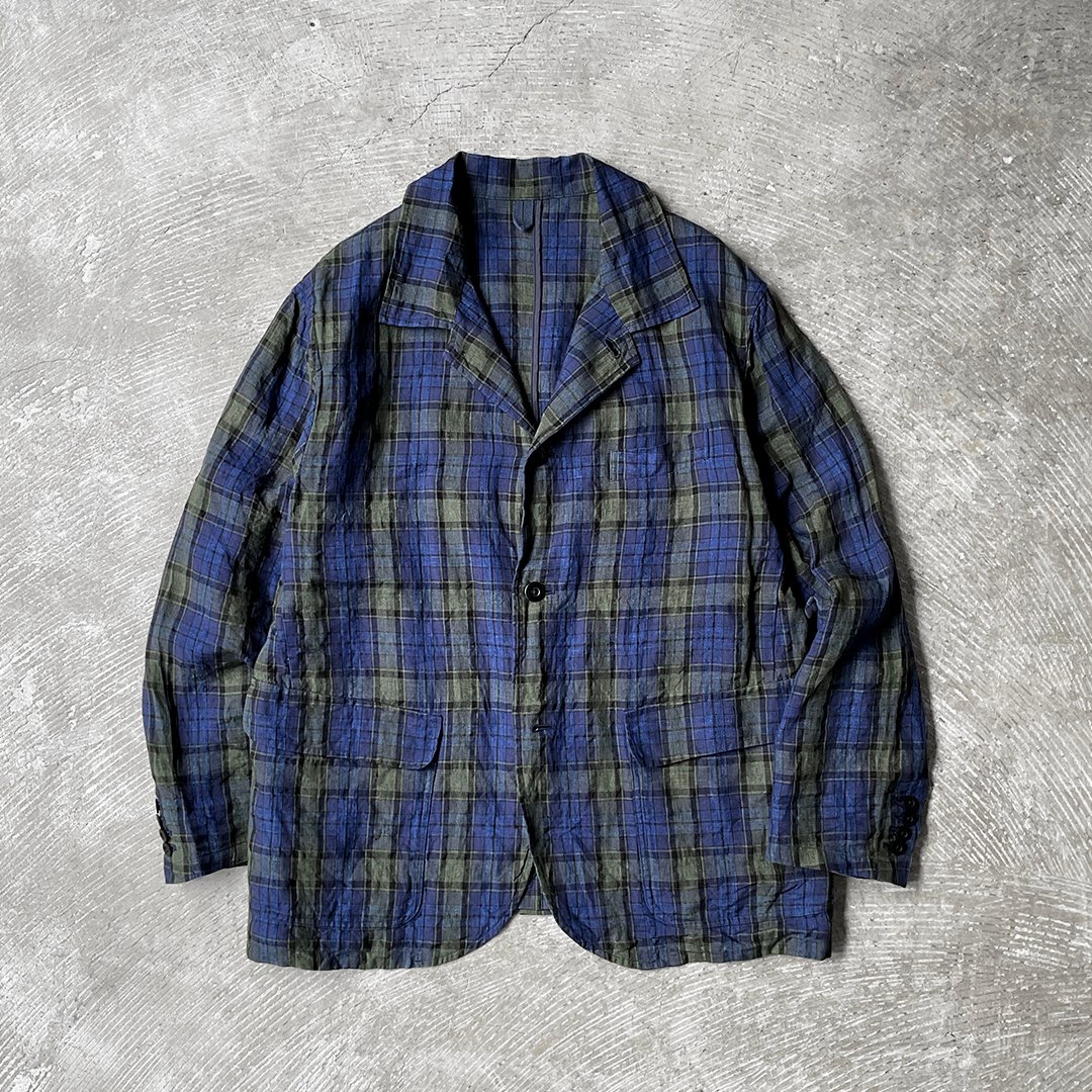 ts(s) Washed Linen Tartan Plaid Cloth / Patch & Flap Pocket Shirt