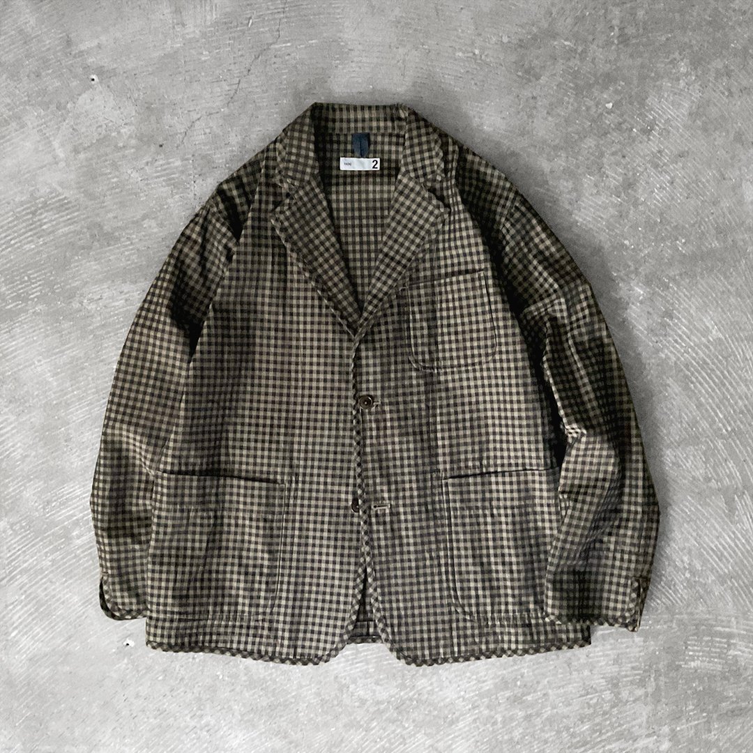 ts(s) Gingham Plaid Jacquard Polyester*Cotton Cloth / 2 Button 3 Patch Pocket Piping Jacket