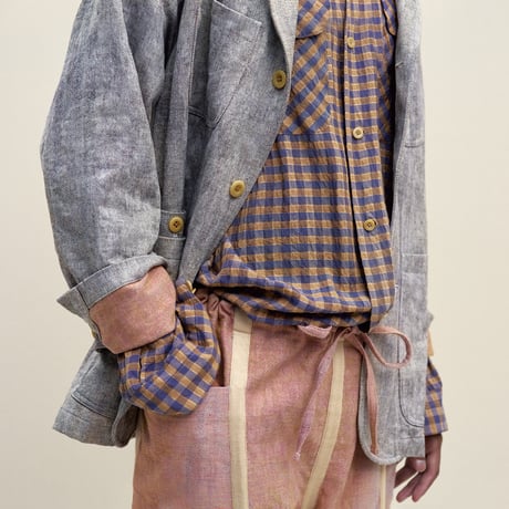 Gingham Plaid Viscose*Nylon Crinkle Cloth / Round Flap Pocket Shirt