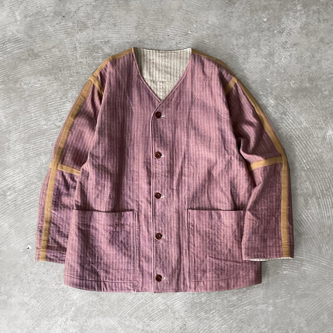 ts(s) Uneven Jacquard Cotton Twill Cloth / Reversible Seam Taping Collarless Jacket