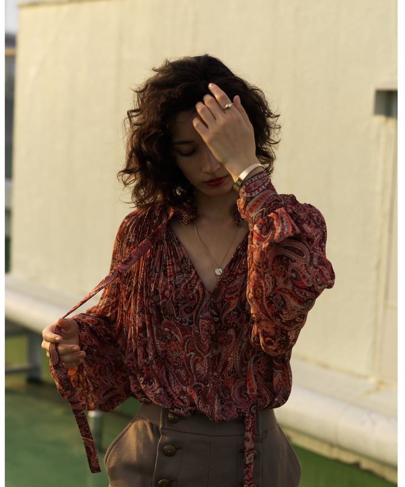 Pleated Frill Blouse Paisley | L'UNE