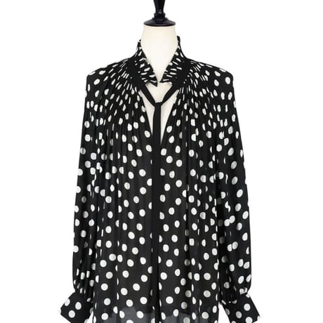 Pleated Frill Blouse Compact Big Dots