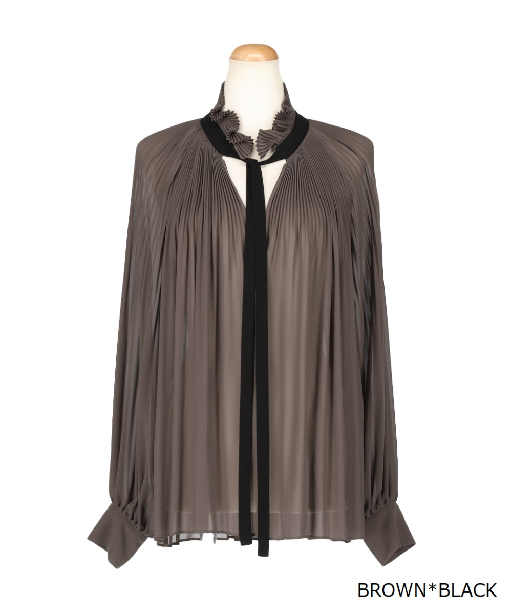 Pleated Frill Blouse With Black Ribbon | L'UNE