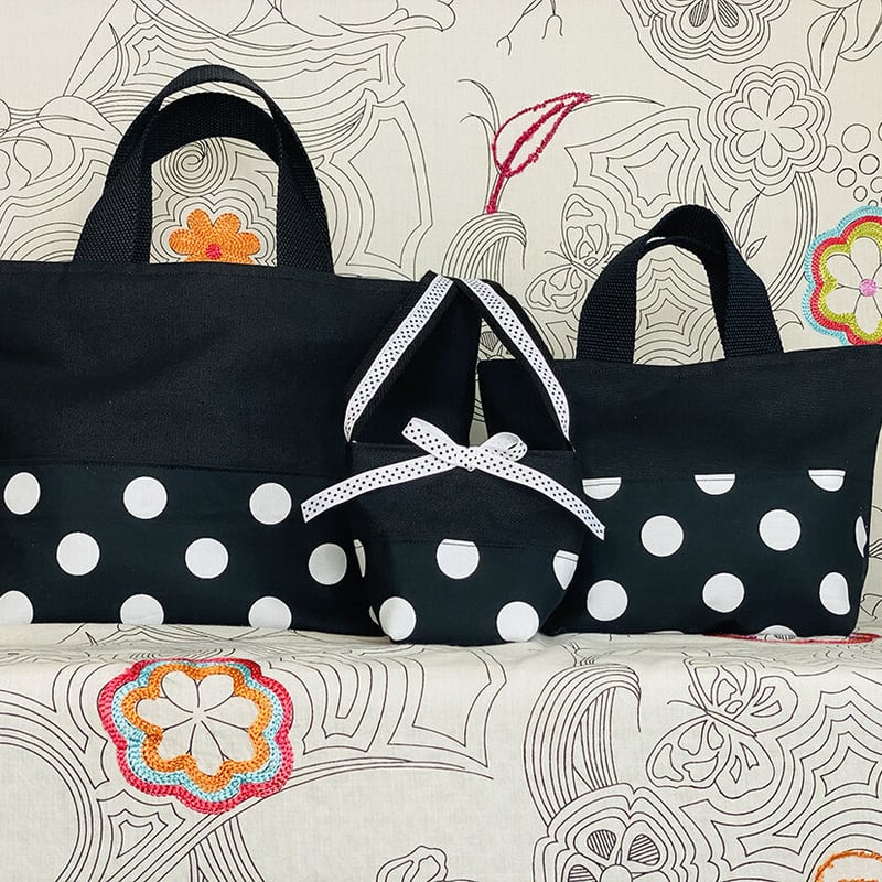 ATELIER TaTa トートバッグ3点セット（L・M・S）White/ Black | S