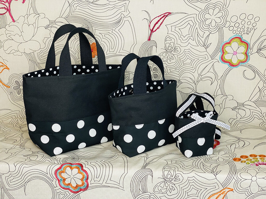 ATELIER TaTa トートバッグ3点セット（L・M・S）White/ Black | S