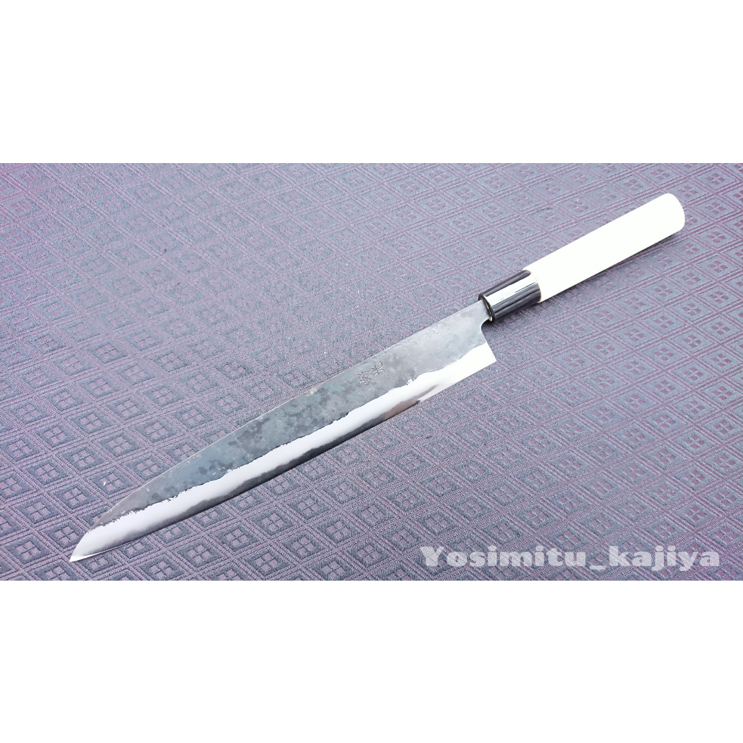 大人気！切り付け和牛刀(刃渡り約八寸) 手打ち鍛造 八寸柳刃包丁(両刃)