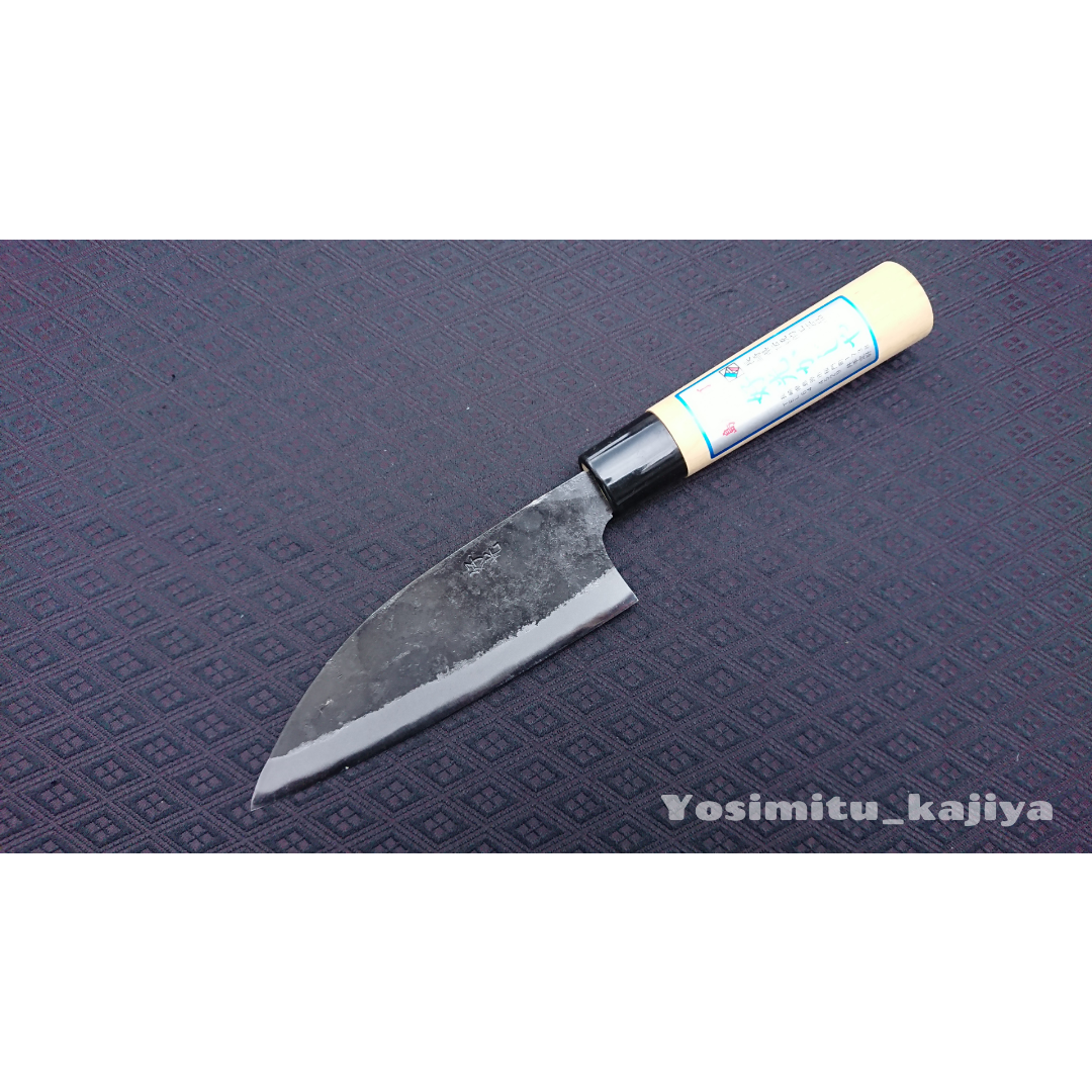 手打　正恒作　御料理包丁　165mm 楽天市場】出刃包丁 両刃 165mm 白紙1号 割込み黒打ち仕上げ 東