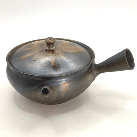 水野陽景 Yokei Mizuno  炭化窯変 火襷 平袋 小茶注 　ST1191