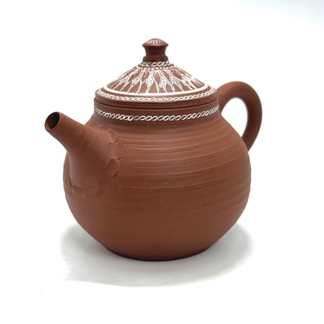 小北條 Kohokujo 朱泥 象嵌 印籠蓋 後手急須 　ST0919