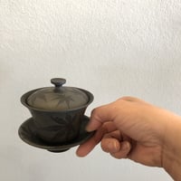 都築青峰 Seiho Tsuzuki 黒 紅葉 蓋碗 皿付　ST0418