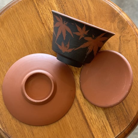 都築青峰 Seiho Tsuzuki 紅葉 蓋碗 皿付　ST0654
