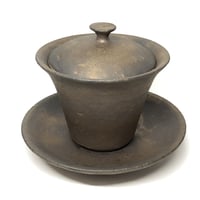 前川淳蔵 Junzo Maekawa 黒金彩 蓋碗 皿付　ST0193