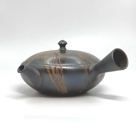 水野陽景 Yokei Mizuno  炭化窯変 焼締火襷 平型小茶注　ST1057