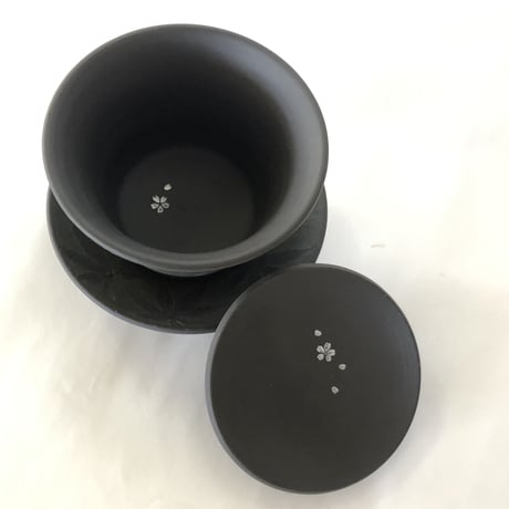 都築青峰 Seiho Tsuzuki 黒 紅葉 蓋碗 皿付　ST0057