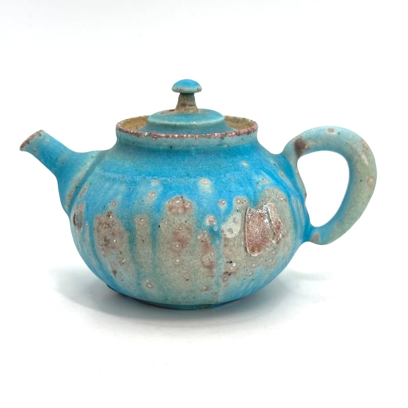 江戸後期　青九谷　急須　時代木箱付　横幅17.5㎝　東Y5-0413② 江戸後期 青九谷 鯉の図鉢 木箱付 幅約18㎝ 東