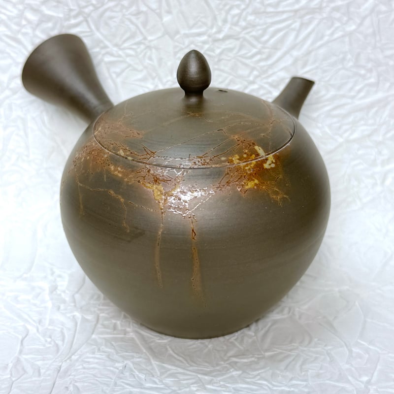 野焼き 昭萠窯 黒泥平丸さざんか急須 セラメッシュ（陶製茶こし