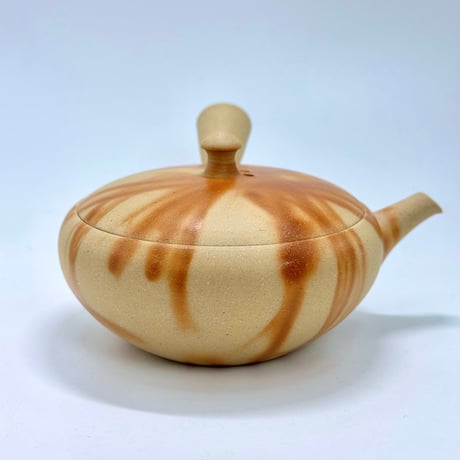 水野陽景 Yokei Mizuno  白泥焼締 火襷 平丸茶注　ST0872