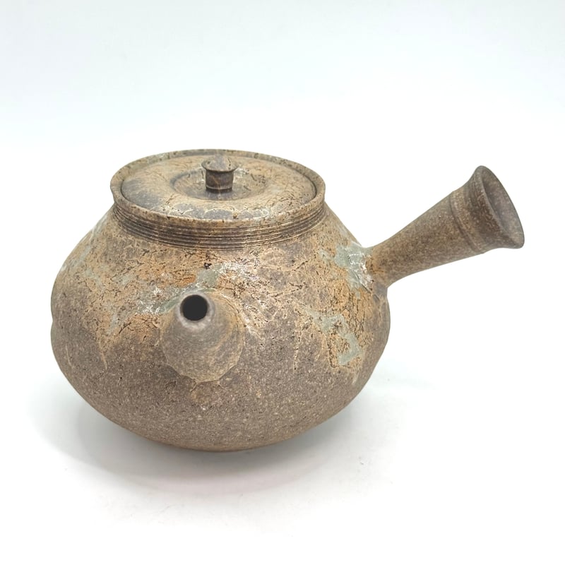 水野陽景 Yokei Mizuno 焼締 南蛮 藻掛け茶注(筋引きダルマ型） ST1011