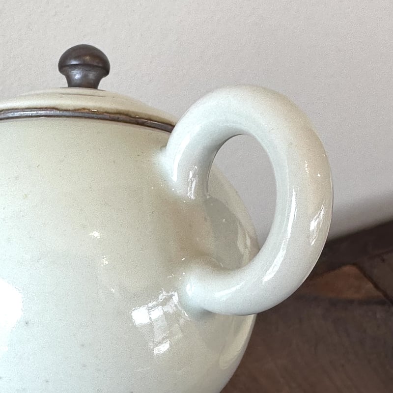 失透釉 後手 急須 古美術 古道具 アンティーク 萬古焼 松鶴紋漢詩彫 横手急須 清泉堂 酔月造（四日市無形文化財