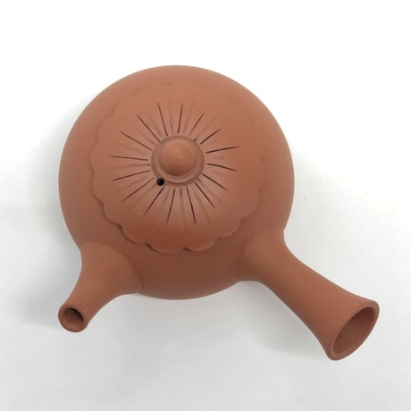 都築青峰 Seiho Tsuzuki 朱泥 菊型印籠蓋 急須　ST0296