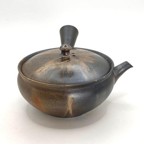 水野陽景 Yokei Mizuno  炭化窯変 火襷 平袋 小茶注 　ST1191