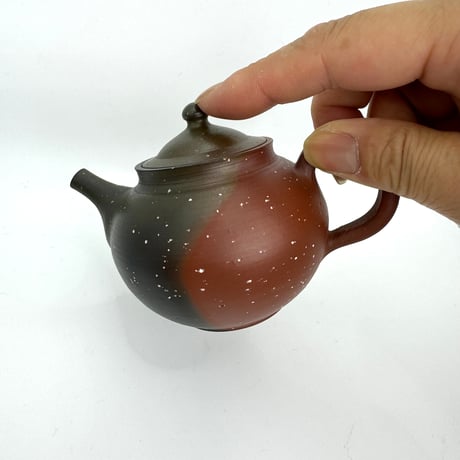 北條 Hokujo 朱泥梨皮窯変印籠蓋茶注（嵌め蓋）木箱入　ST0706